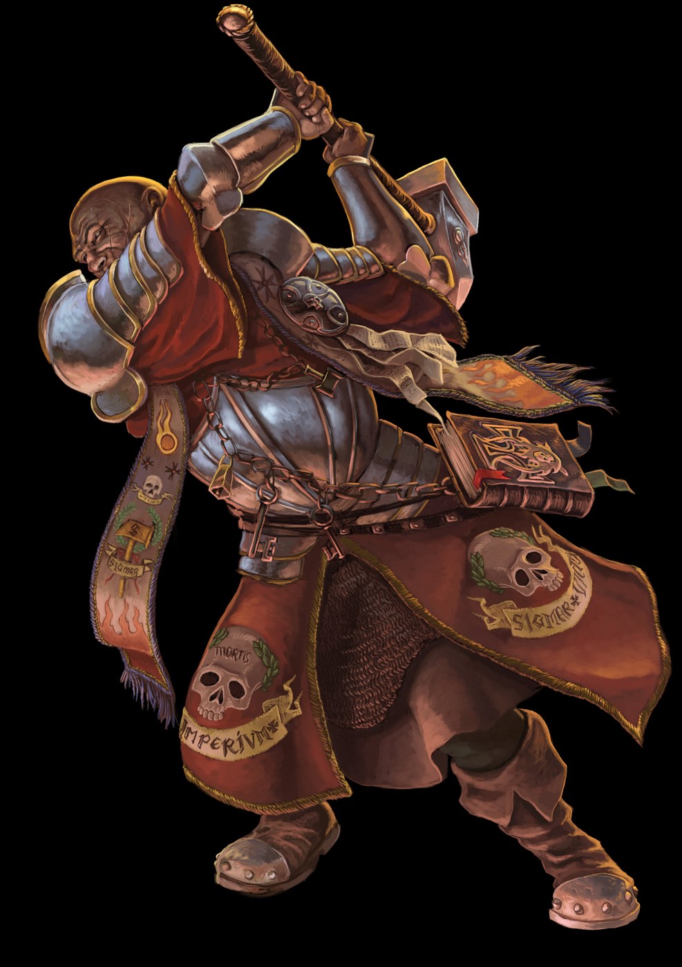 Warrior Priest of Sigmar raising a warhammer — artwork by Pedro